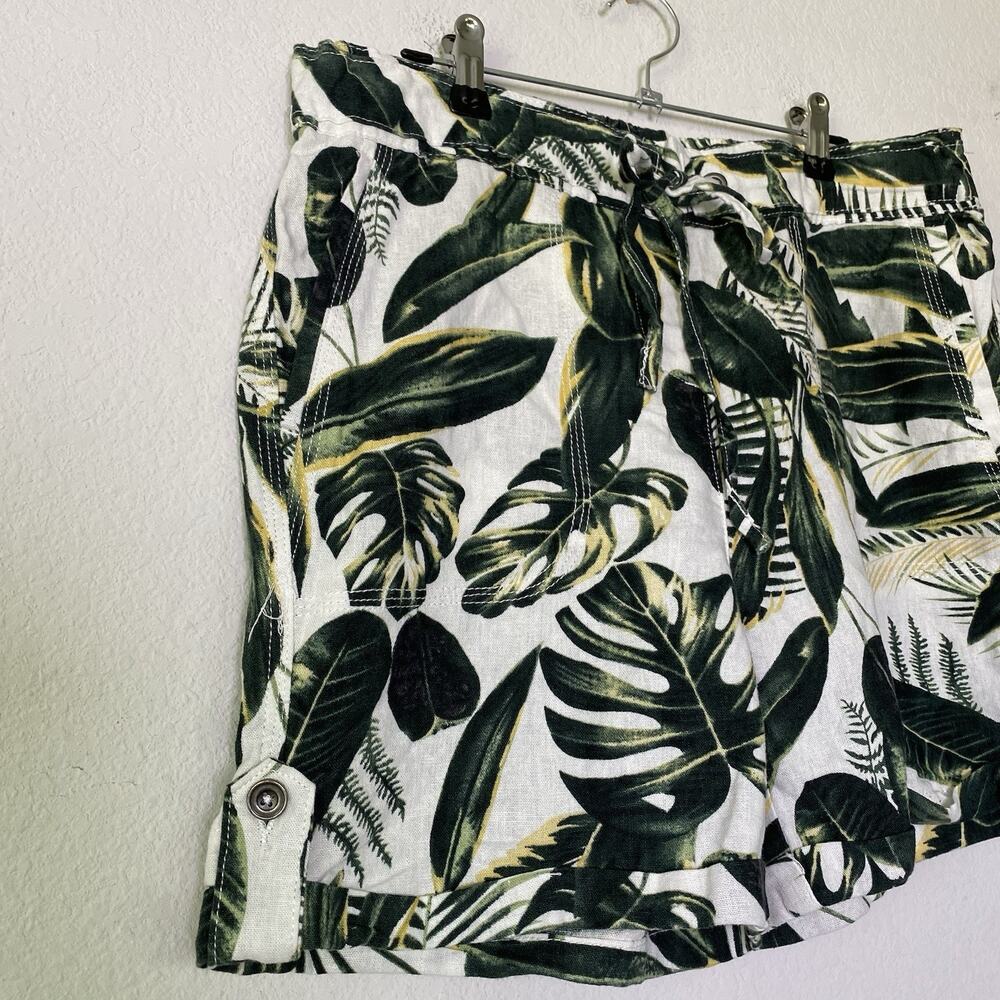 Per Se Green Tropical Linen Blend Shorts Medium Resort Vacation Beach Hawaiian - Picture 7 of 8